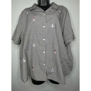 Vintage Women’s Nikki Gingham Nautical Blouse Embroidered Button Front